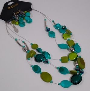 NEW Necklace Earring Set Jules B Silver Green Blue